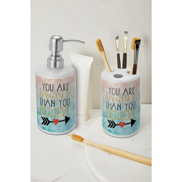 Inspirational Quotes Ceramic Bathroom Accessories - LIFESTYLE (toothbrush holder & soap dispenser)