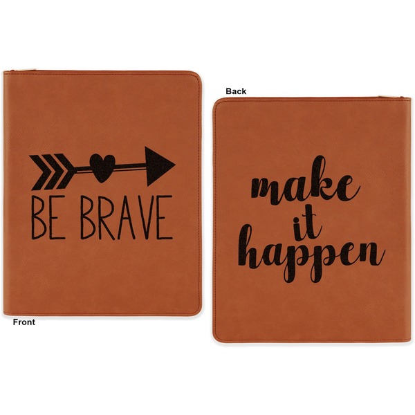 Inspirational Quotes Cognac Leatherette Zipper Portfolios with Notepad - Double Sided - Apvl