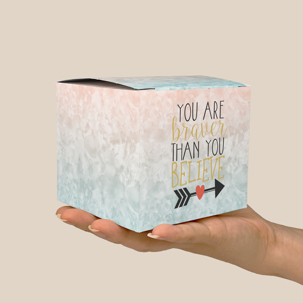 Inspirational Quotes Cube Favor Gift Box - On Hand - Scale View