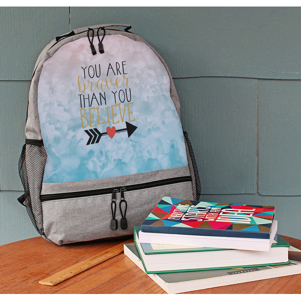 Inspirational Quotes Large Backpack - Gray - On Desk