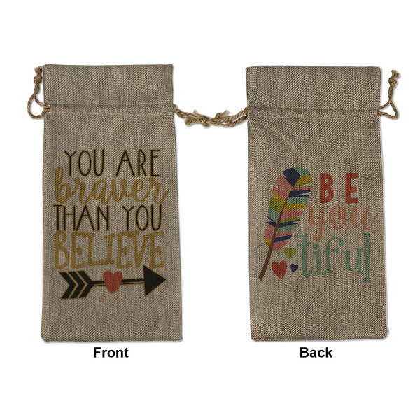 Custom Inspirational Quotes Large Burlap Gift Bag - Front & Back