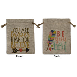Inspirational Quotes Medium Burlap Gift Bag - Front & Back