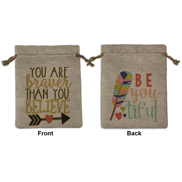 Custom Inspirational Quotes Medium Burlap Gift Bag - Front & Back