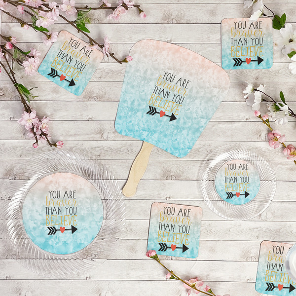 Inspirational Quotes Party Supplies Combination Image - All items - Plates, Coasters, Fans