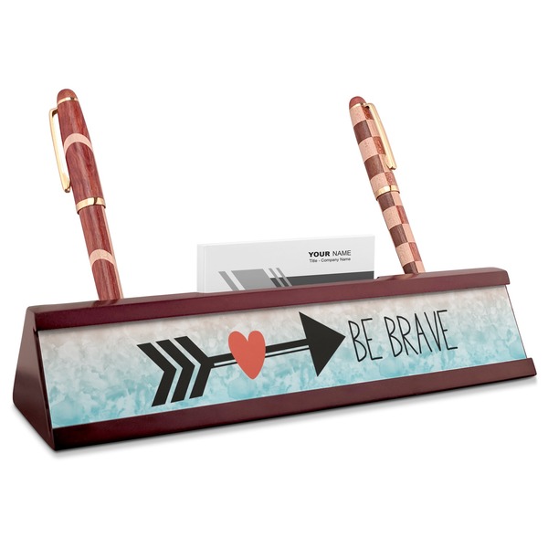 Custom Inspirational Quotes Red Mahogany Nameplate with Business Card Holder