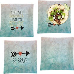 Inspirational Quotes Set of 4 Glass Square Lunch / Dinner Plate 9.5"