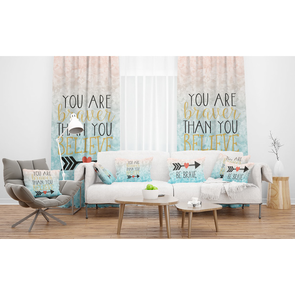 Inspirational Quotes Sheer and Custom Curtains in Room with Matching Pillows