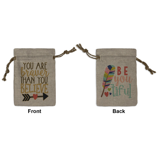 Custom Inspirational Quotes Small Burlap Gift Bag - Front & Back
