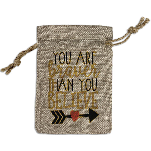 Custom Inspirational Quotes Small Burlap Gift Bag - Front