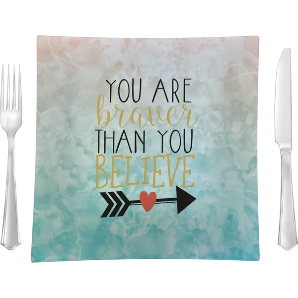 Custom Inspirational Quotes Glass Square Lunch / Dinner Plate 9.5"