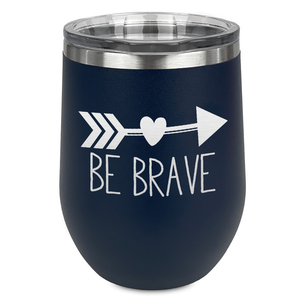 Custom Inspirational Quotes Stemless Stainless Steel Wine Tumbler - Navy - Single Sided