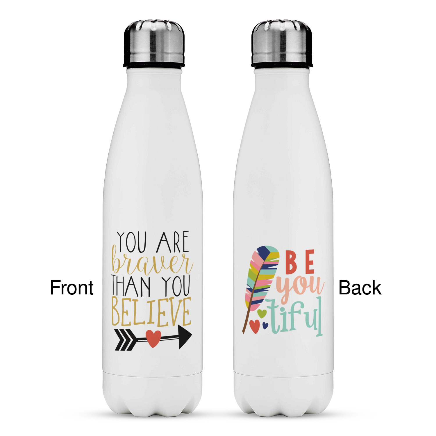 Inspirational Quotes Tapered Water Bottle 17 oz. Stainless Steel