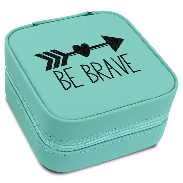 Custom Inspirational Quotes Travel Jewelry Box - Teal Leather