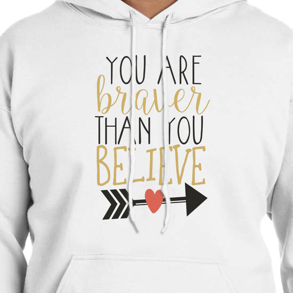 Inspirational Quotes White Hoodie on Model - CloseUp