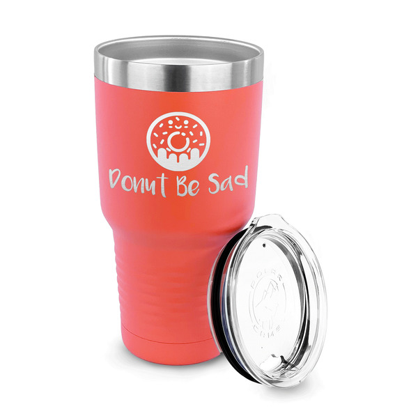 Donuts 30 oz Stainless Steel Ringneck Tumblers - Coral - LID OFF