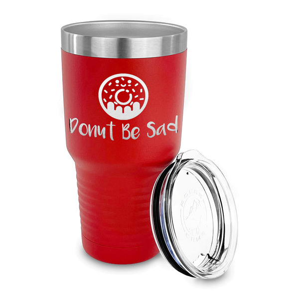 Donuts 30 oz Stainless Steel Ringneck Tumblers - Red - LID OFF