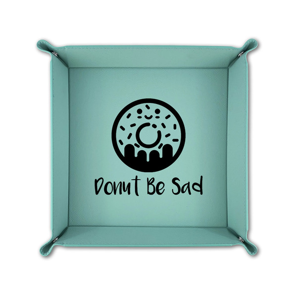 Donuts 6" x 6" Teal Leatherette Snap Up Tray - FOLDED UP