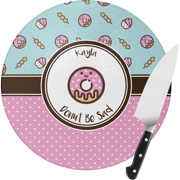 Custom Donuts Round Glass Cutting Board - Small (Personalized)