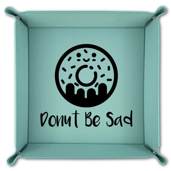 Donuts 9" x 9" Teal Leatherette Snap Up Tray - FOLDED
