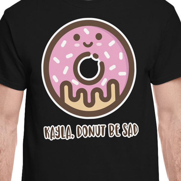 Donuts Black Crew T-Shirt on Model - CloseUp