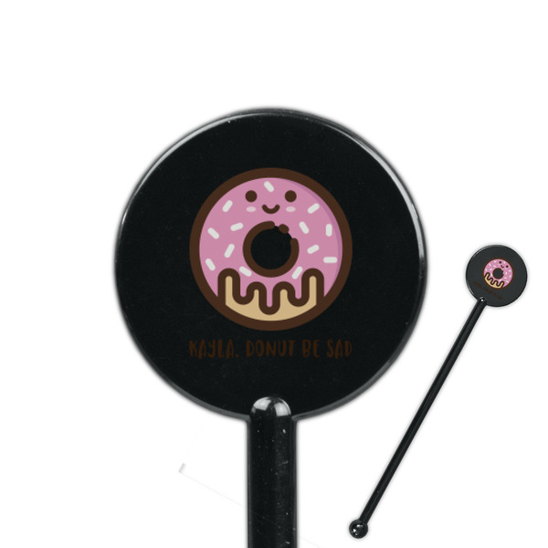 Custom Donuts 5.5" Round Plastic Stir Sticks - Black - Double Sided (Personalized)