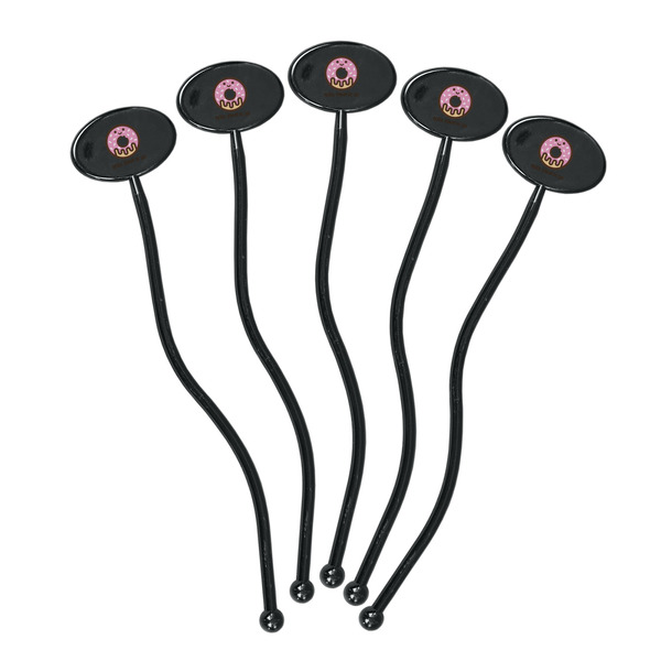 Donuts Black Plastic 7" Stir Stick - Oval - Fan