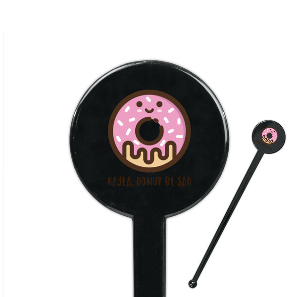 Custom Donuts 7" Round Plastic Stir Sticks - Black - Double Sided (Personalized)