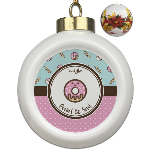 Custom Donuts Ceramic Ball Ornaments - Poinsettia Garland (Personalized)