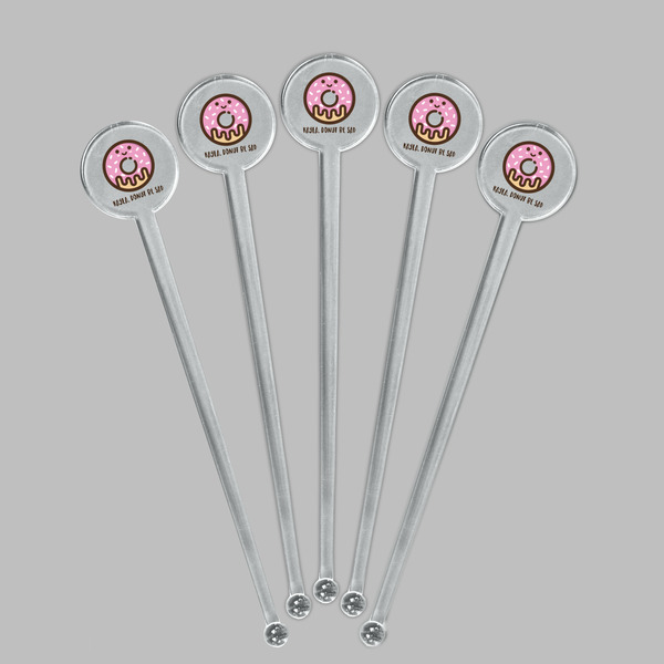 Donuts Clear Plastic 7" Stir Stick - Round - Fan View