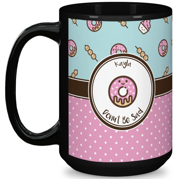 Custom Donuts 15 Oz Coffee Mug - Black (Personalized)