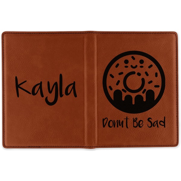 Donuts Cognac Leather Passport Holder Outside Double Sided - Apvl