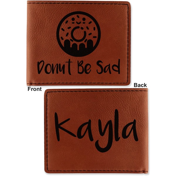 Donuts Cognac Leatherette Bifold Wallets - Front and Back