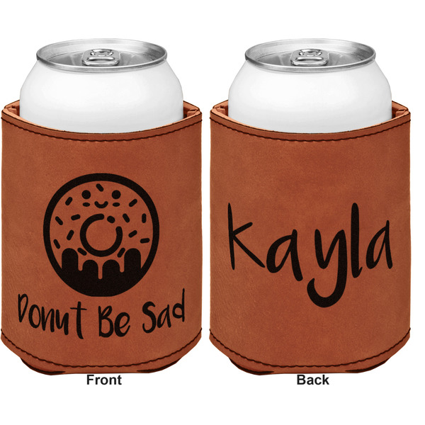 Donuts Cognac Leatherette Can Sleeve - Double Sided Front and Back