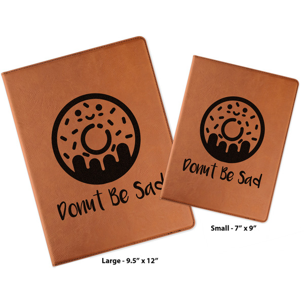 Donuts Cognac Leatherette Portfolios with Notepads - Compare Sizes