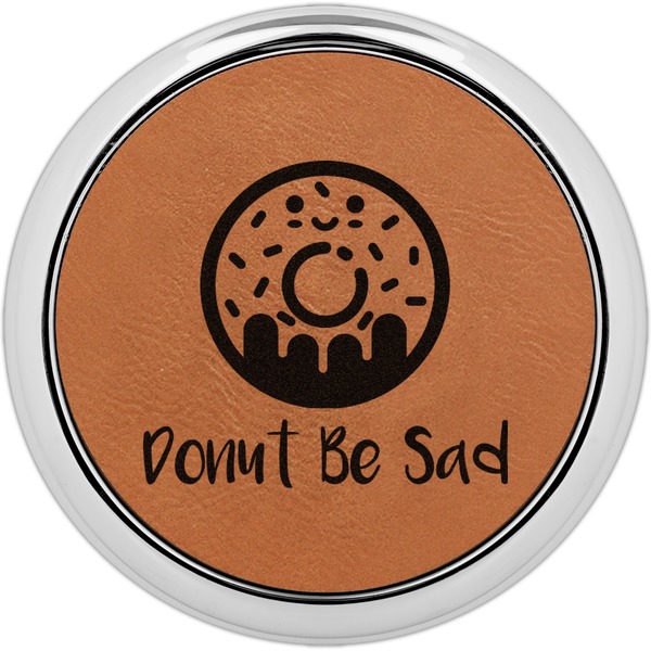 Custom Donuts Set of 4 Leatherette Round Coasters w/ Silver Edge (Personalized)