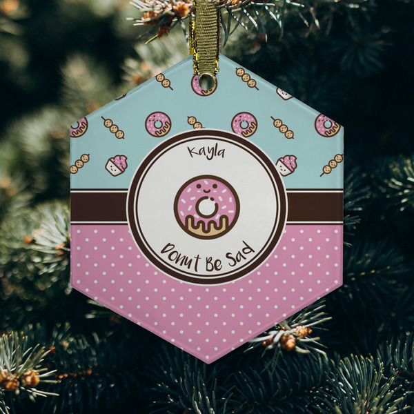 Donuts Frosted Glass Ornament - Hexagon (Lifestyle)