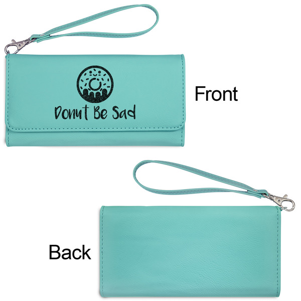 Donuts Ladies Wallets - Faux Leather - Teal - Front & Back View