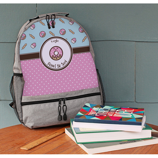 Donuts Large Backpack - Gray - On Desk