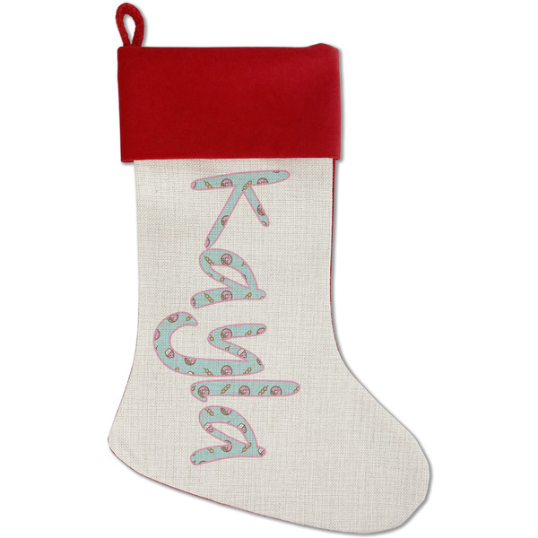 Custom Donuts Red Linen Stocking (Personalized)