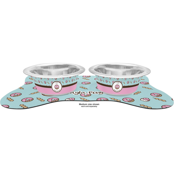 Donuts Metal Pet Bowls - On Dog Bone Shaped Mat