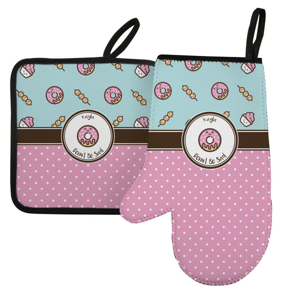 Custom Donuts Left Oven Mitt & Pot Holder Set w/ Name or Text
