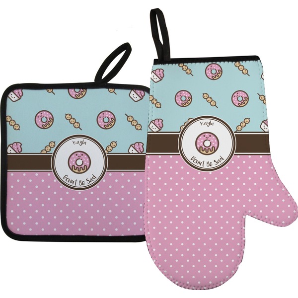 Custom Donuts Right Oven Mitt & Pot Holder Set w/ Name or Text
