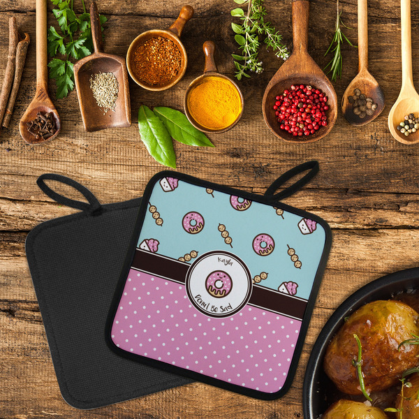 Donuts Neoprene Pot Holder - Set of 2  LIFESTYLE (Flatlay)