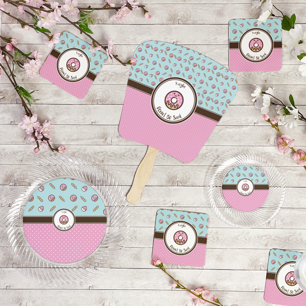 Donuts Party Supplies Combination Image - All items - Plates, Coasters, Fans