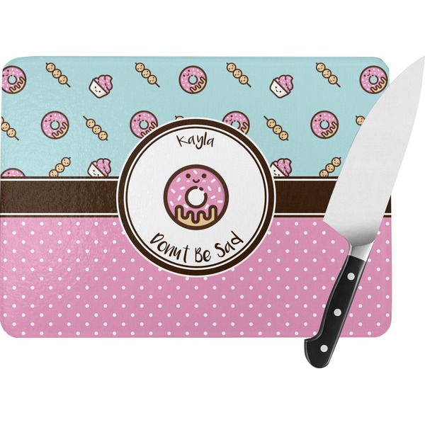 Custom Donuts Rectangular Glass Cutting Board - Large - 15.25"x11.25" w/ Name or Text