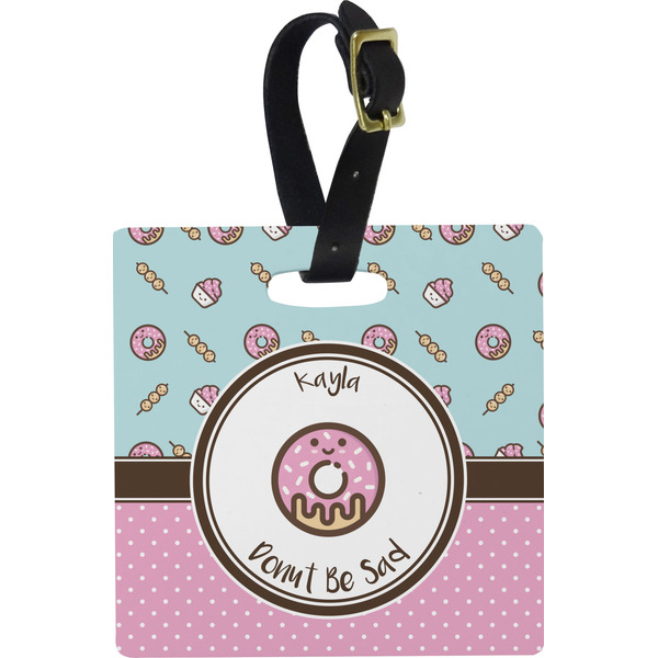 Custom Donuts Plastic Luggage Tag - Square w/ Name or Text