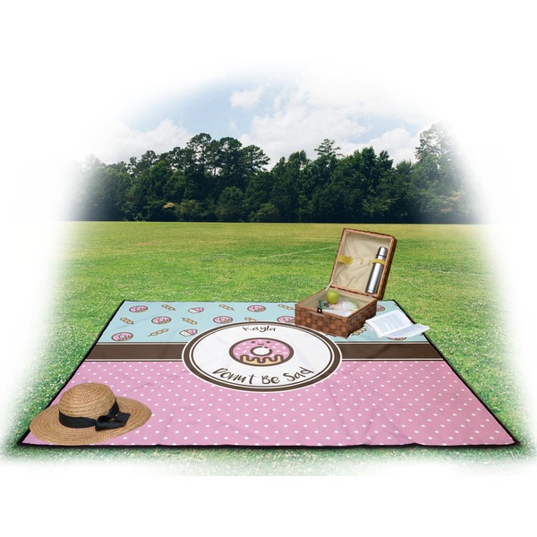Donuts Picnic Blanket - with Basket Hat and Book - in Use