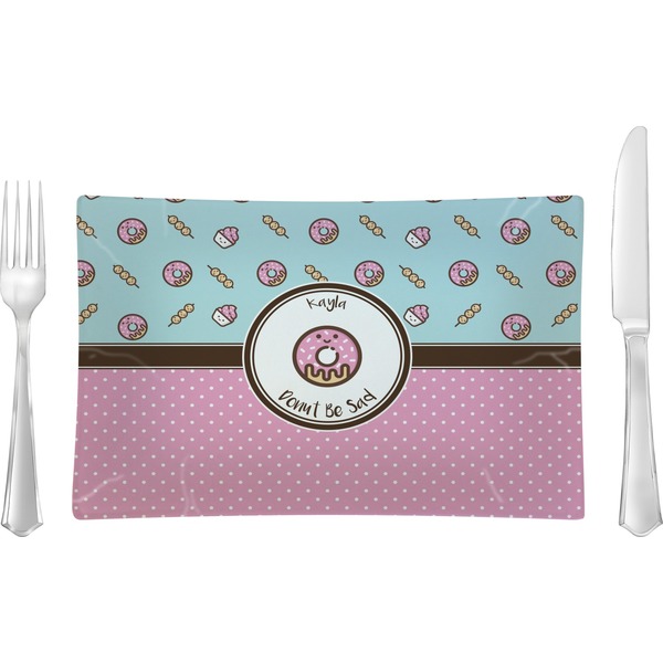 Custom Donuts Rectangular Glass Lunch / Dinner Plate - Single or Set (Personalized)