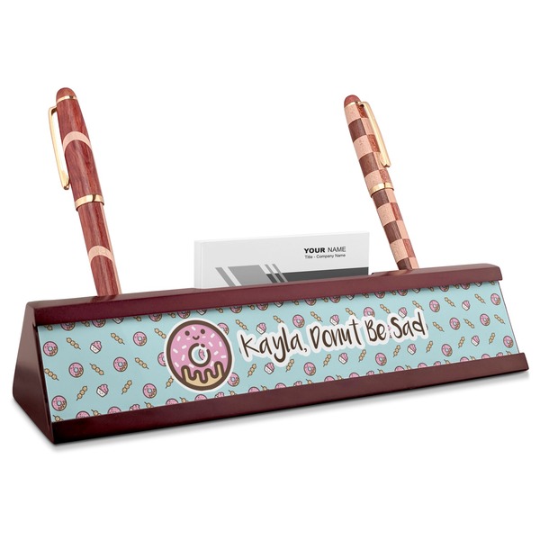 Custom Donuts Red Mahogany Nameplate with Business Card Holder (Personalized)