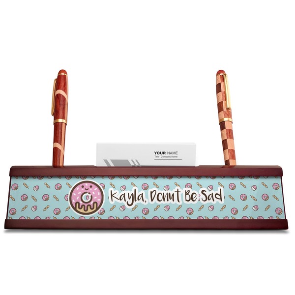 Donuts Red Mahogany Nameplates with Business Card Holder - Straight